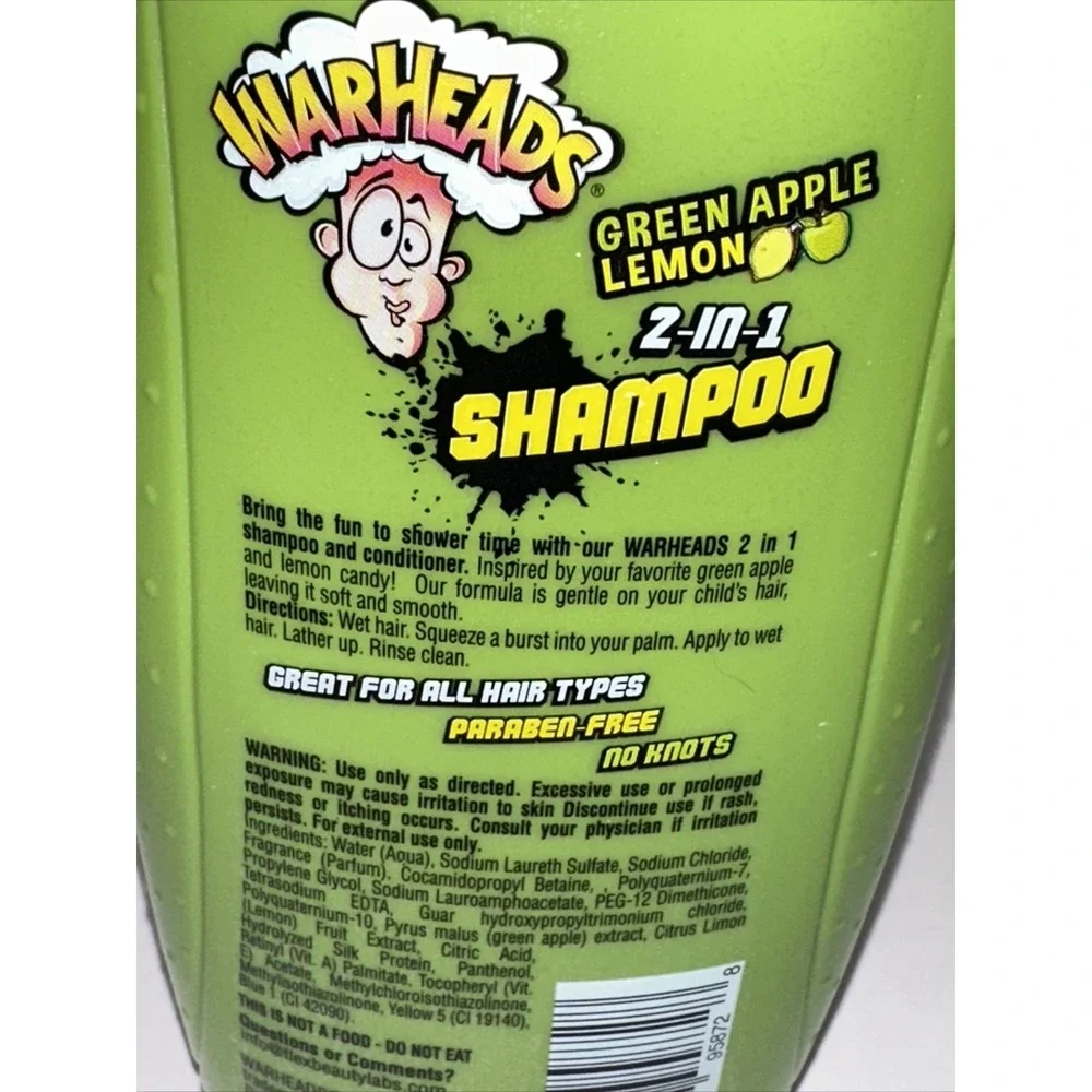 Warheads Green Apple Lemon 2-in-1 Shampoo and Conditioner 14oz Paraben Free